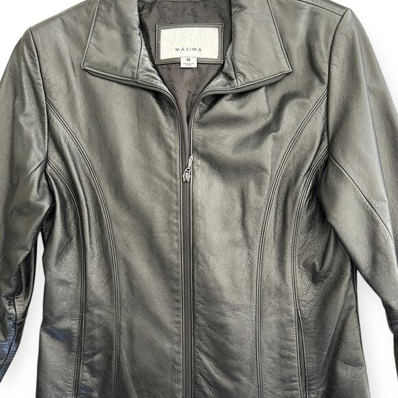 Vintage Wilsons Leather Maxima Black Zip Up Leather Moto Biker Jacket Womens M - Picture 4 of 10